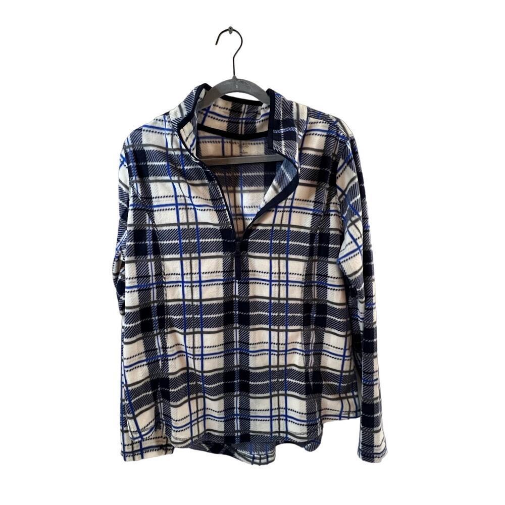 St. John Bay Women's Blue And White Plaid Pullover Sweater Size Large